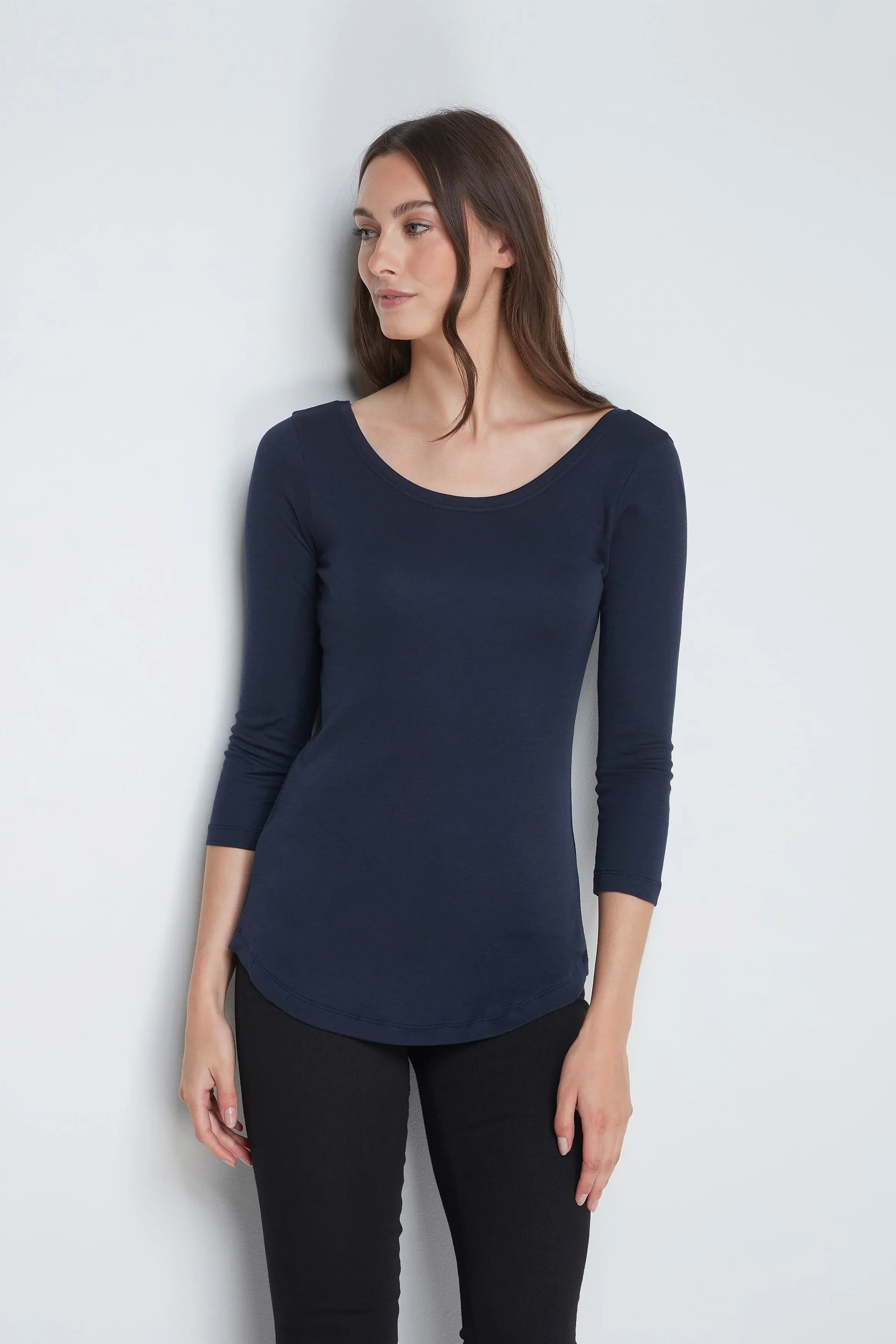 3/4 Sleeve Cotton Modal Boat Neck T-Shirt - Image 4