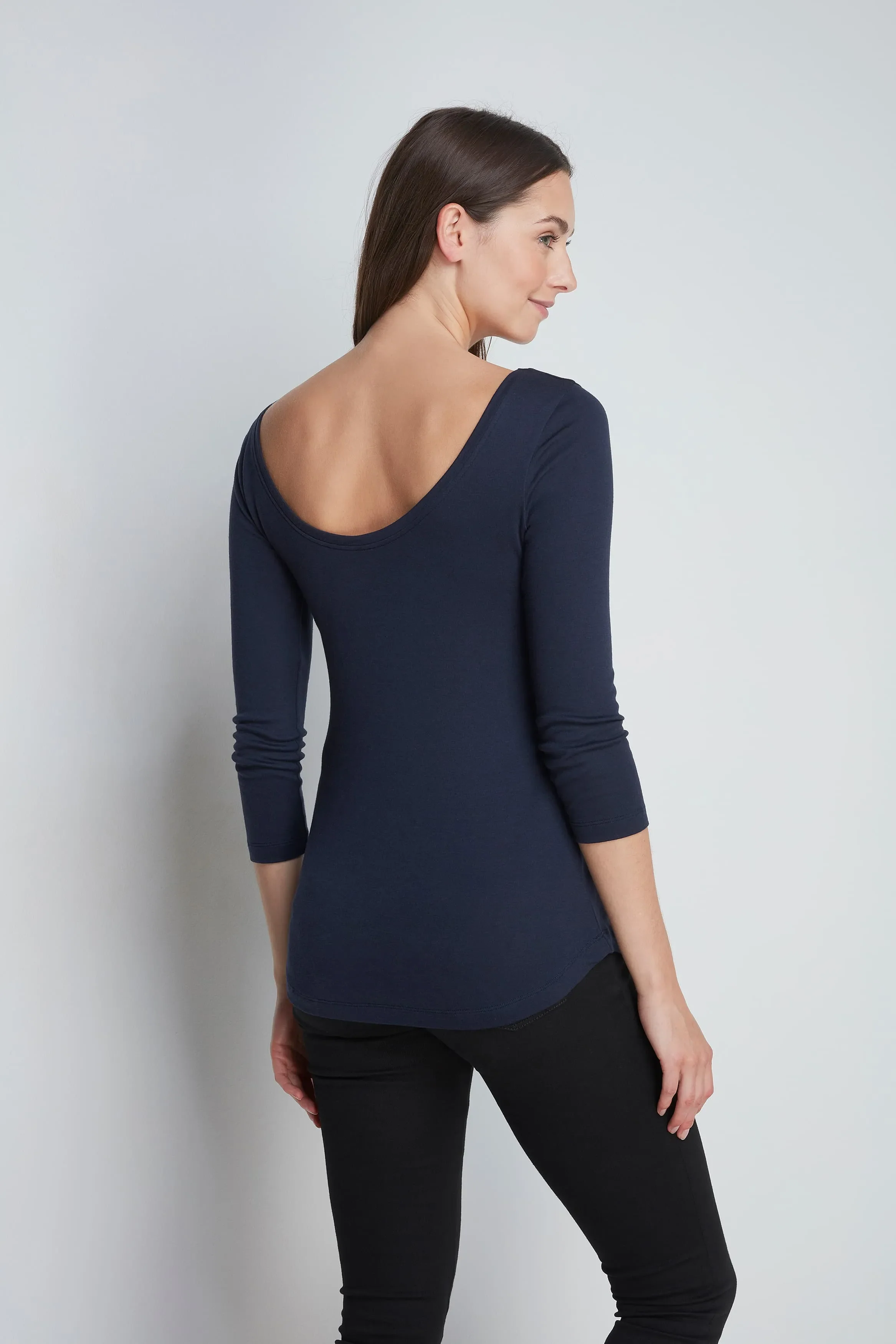 3/4 Sleeve Cotton Modal Boat Neck T-Shirt - Image 5
