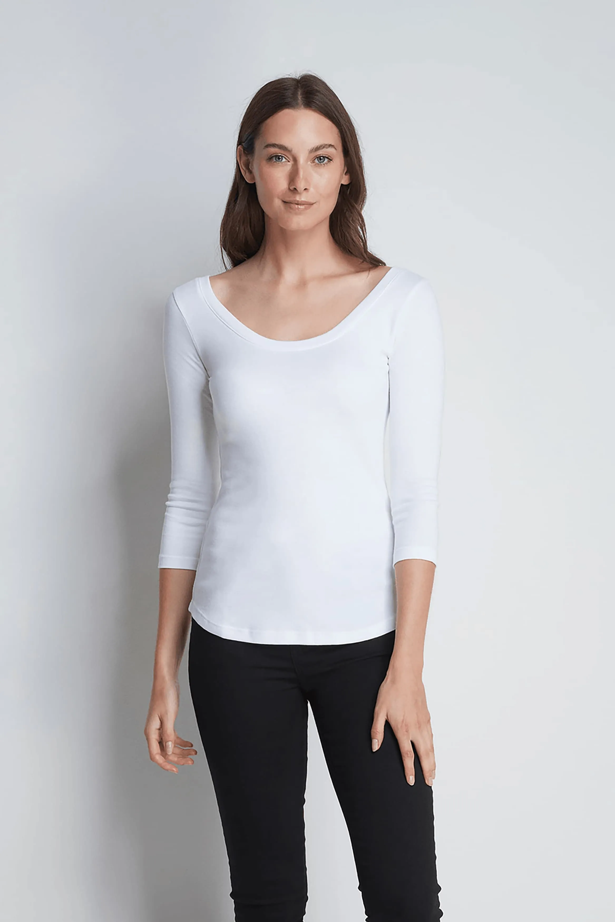 3/4 Sleeve Cotton Modal Boat Neck T-Shirt - Image 6