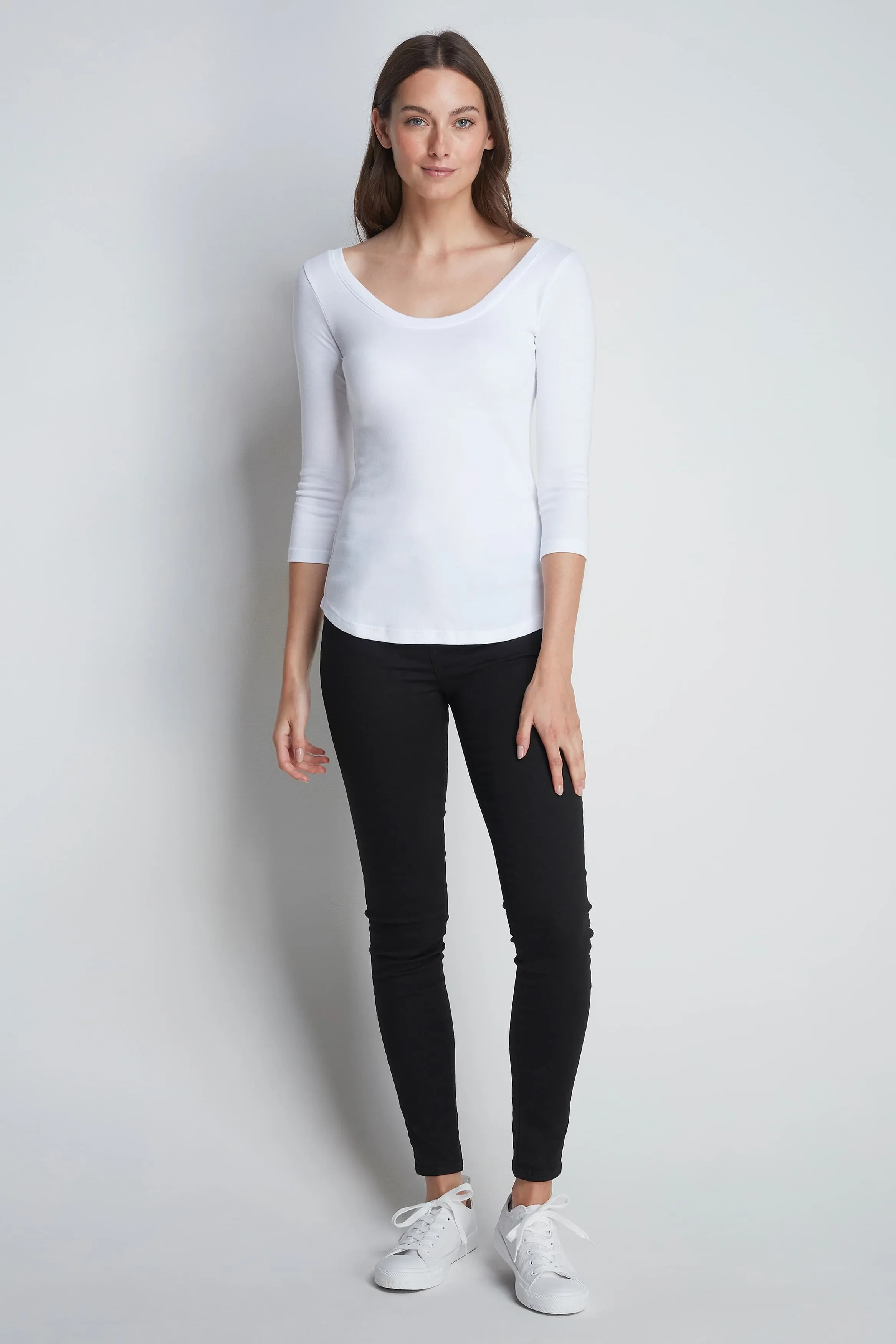 3/4 Sleeve Cotton Modal Boat Neck T-Shirt - Image 7