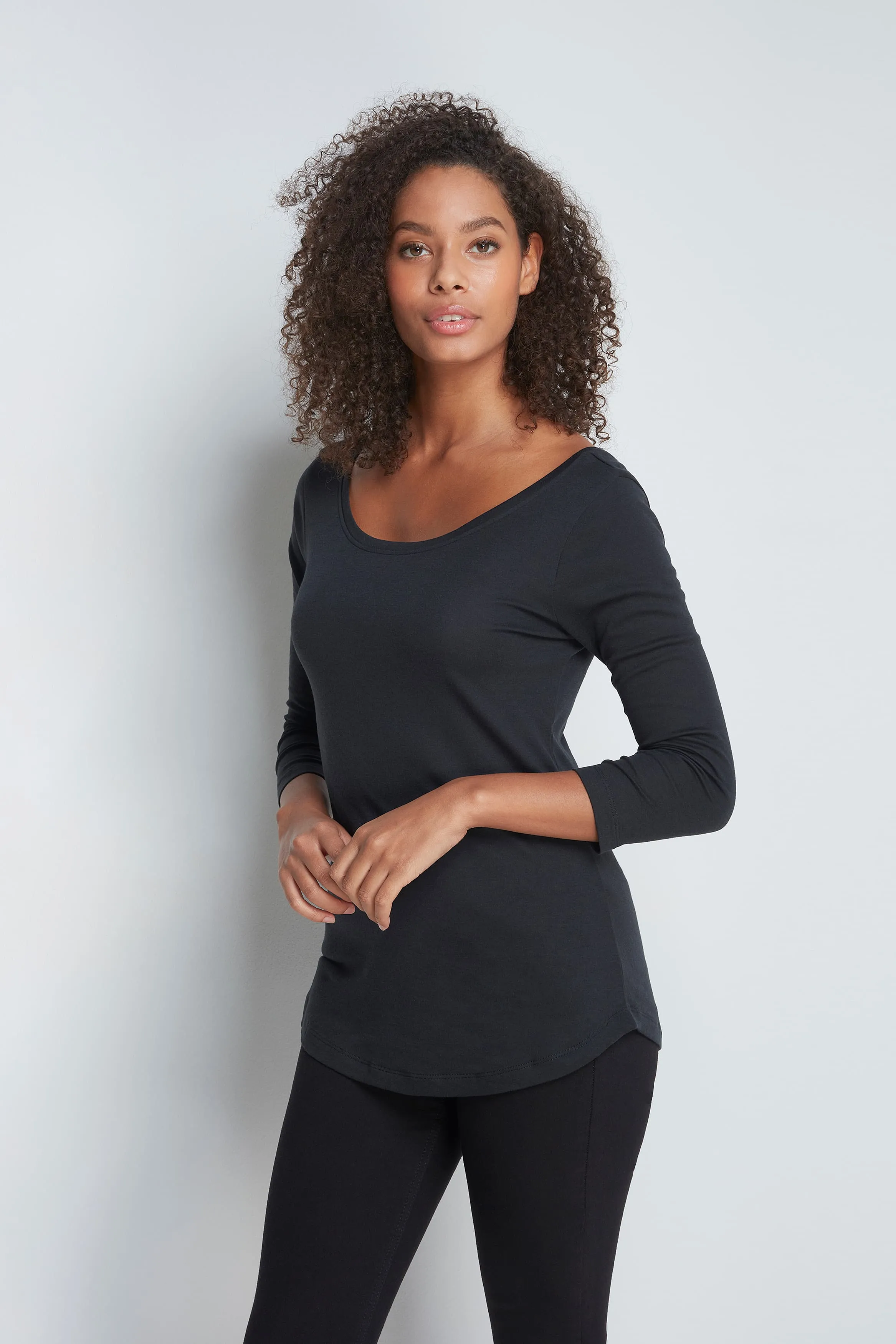 3/4 Sleeve Cotton Modal Boat Neck T-Shirt - Image 8