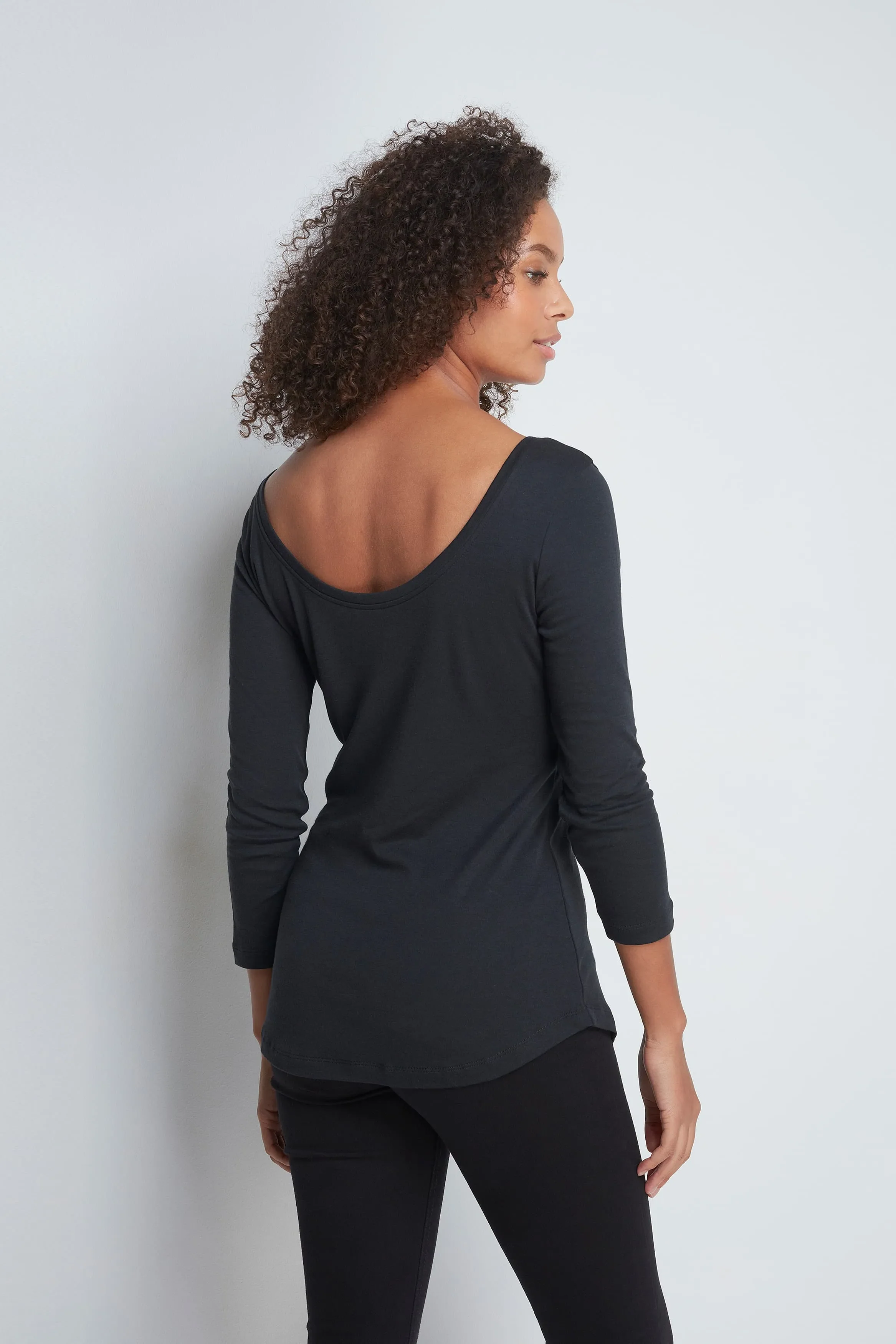 3/4 Sleeve Cotton Modal Boat Neck T-Shirt - Image 9