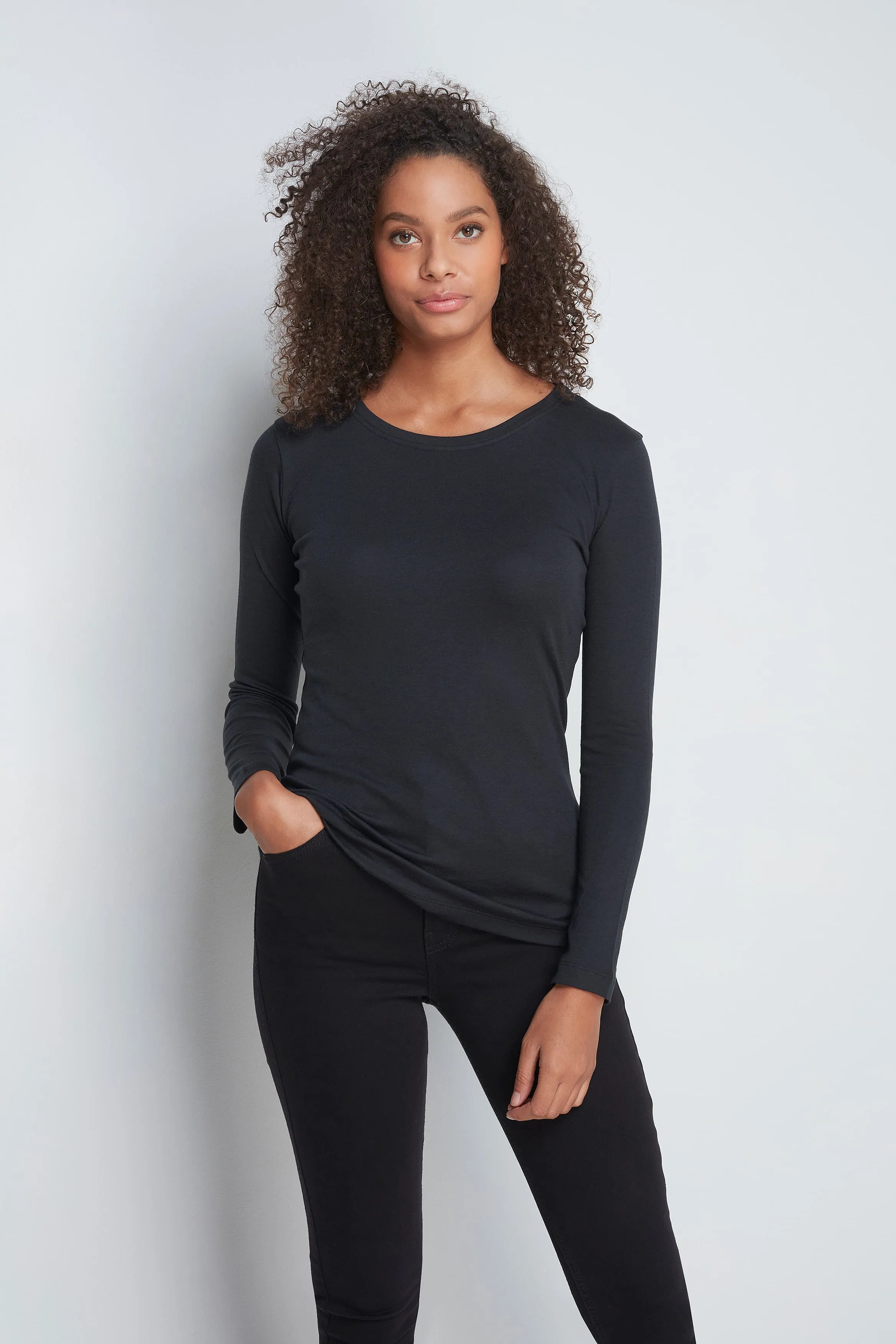 Long Sleeve Crew Neck Cotton Modal T-shirt - Image 5