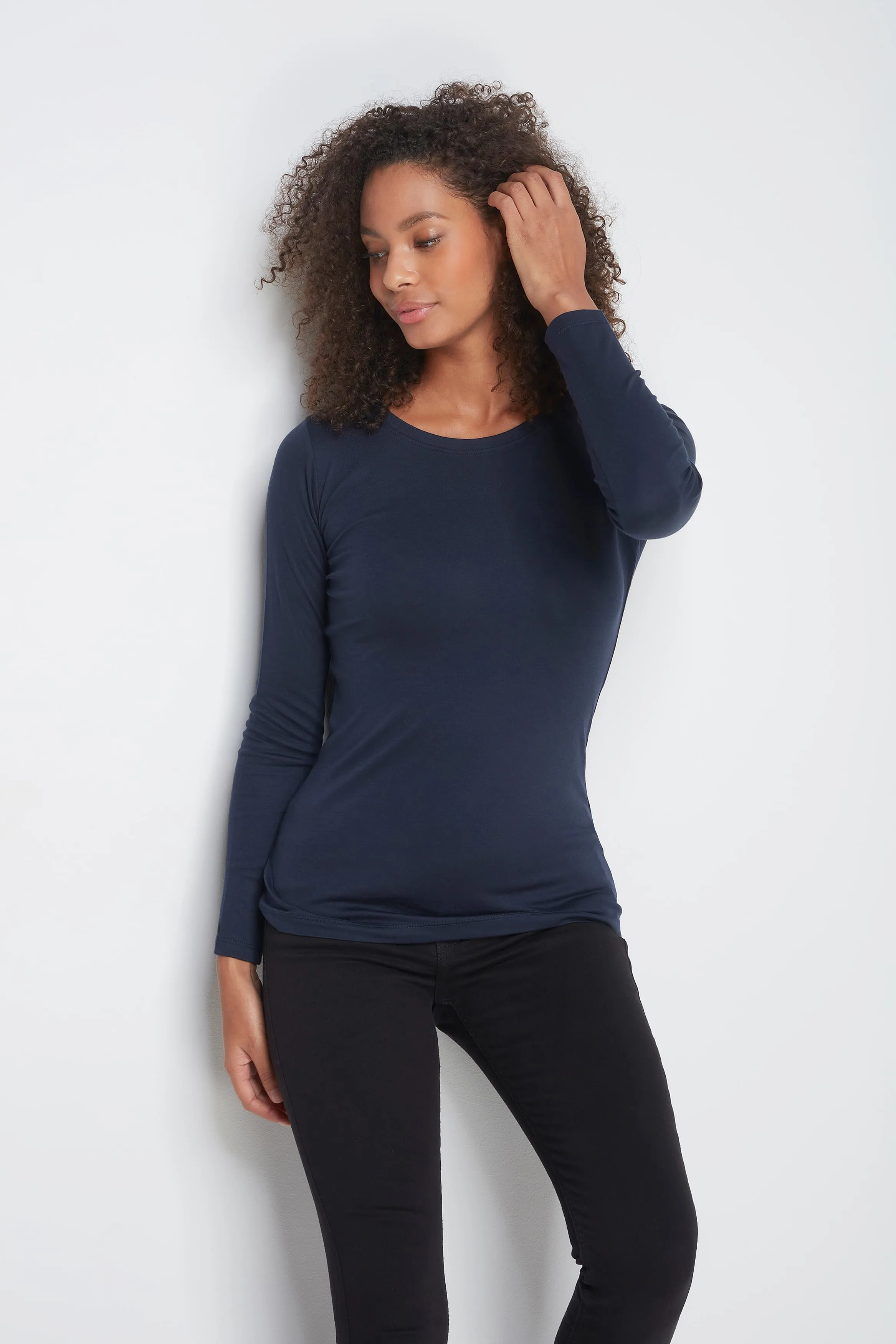 Long Sleeve Crew Neck Cotton Modal T-shirt - Image 7
