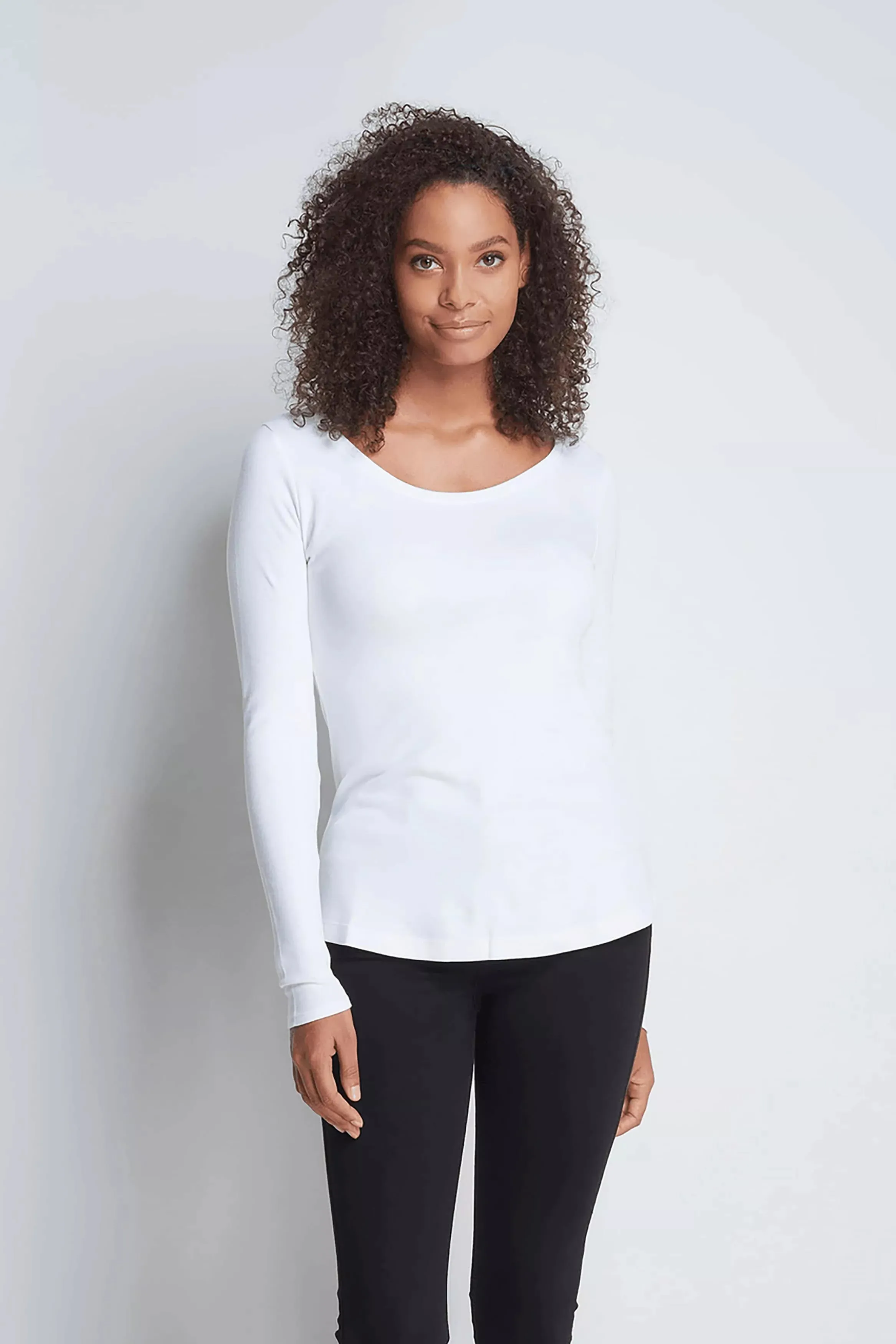 Long Sleeve Cotton Modal Scoop Neck T-Shirt - Image 4