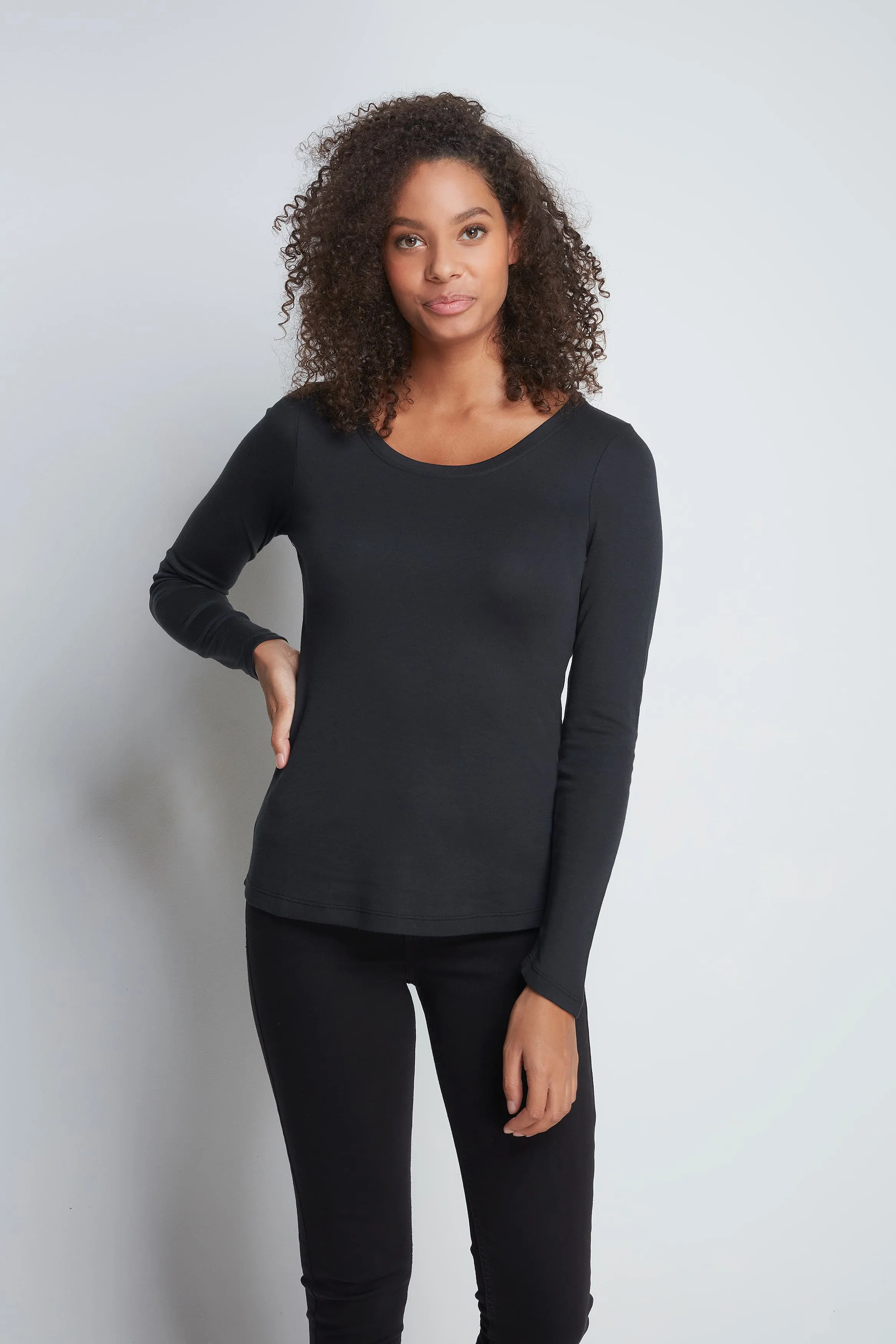 Long Sleeve Cotton Modal Scoop Neck T-Shirt - Image 6