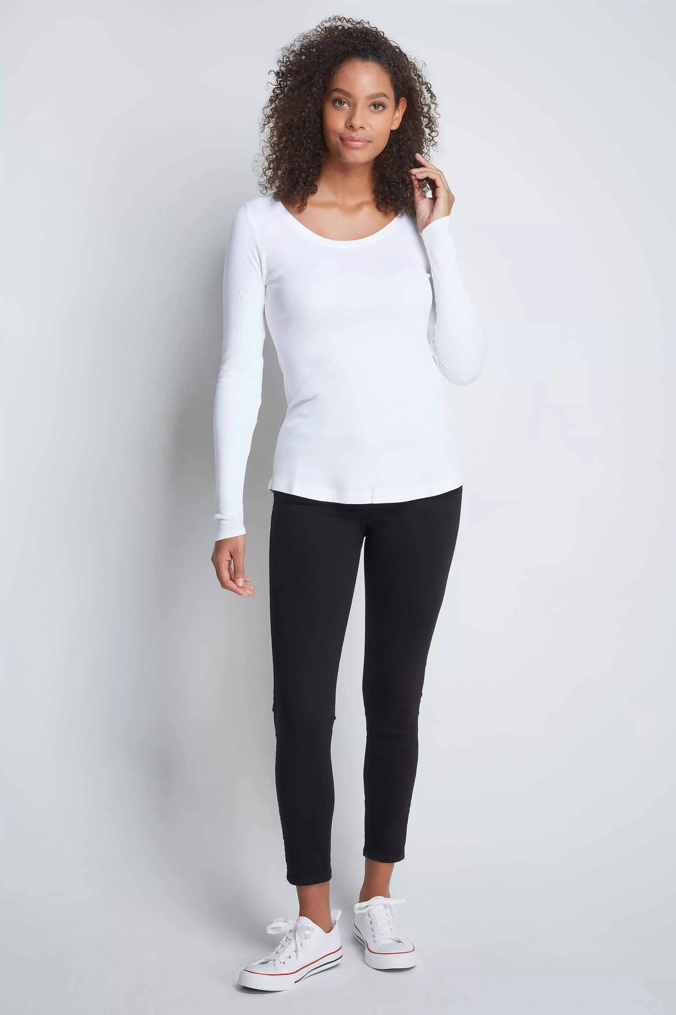 Long Sleeve Cotton Modal Scoop Neck T-Shirt - Image 7