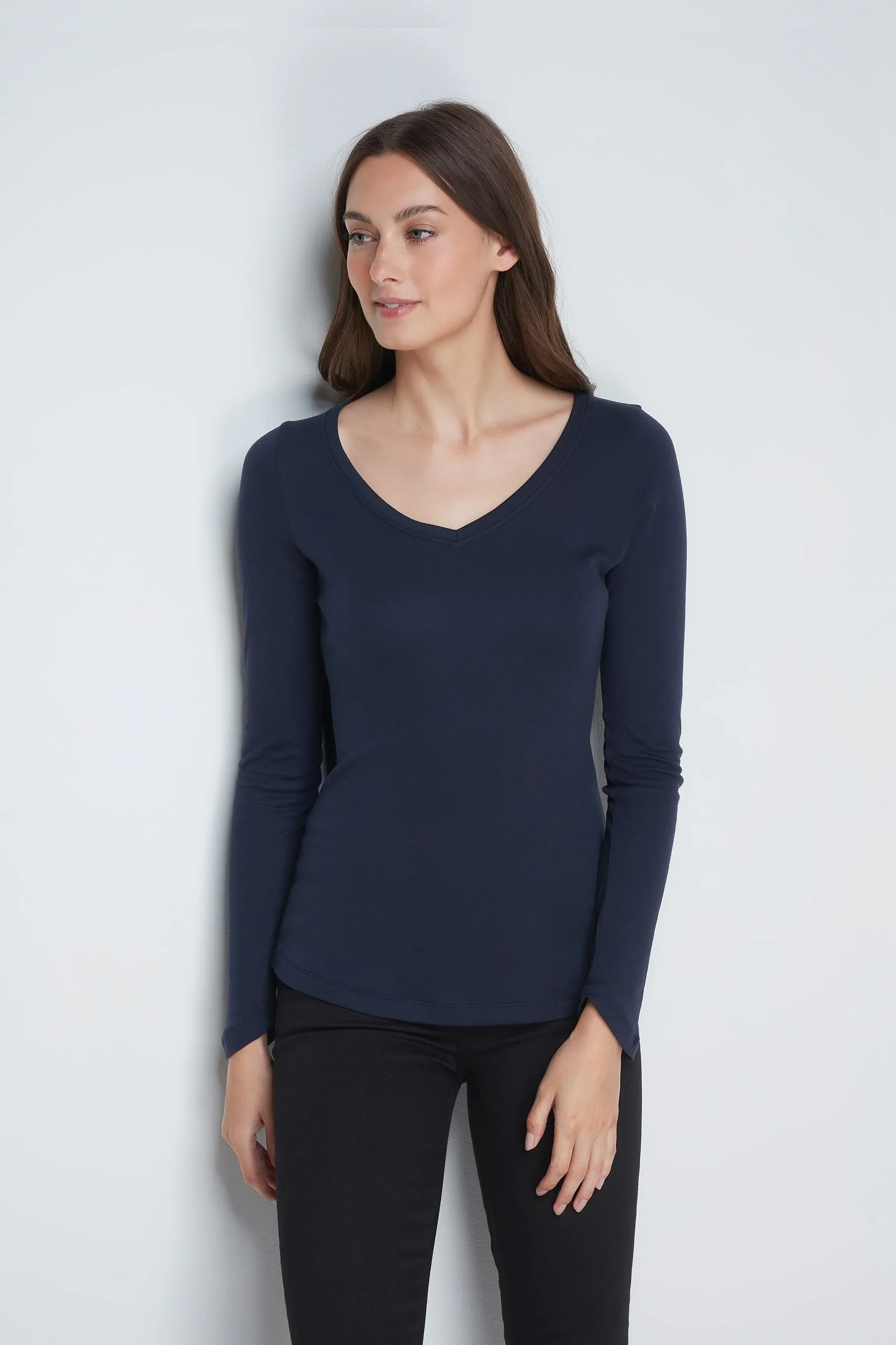 Long Sleeve V Neck Cotton Modal T-shirt - Image 5