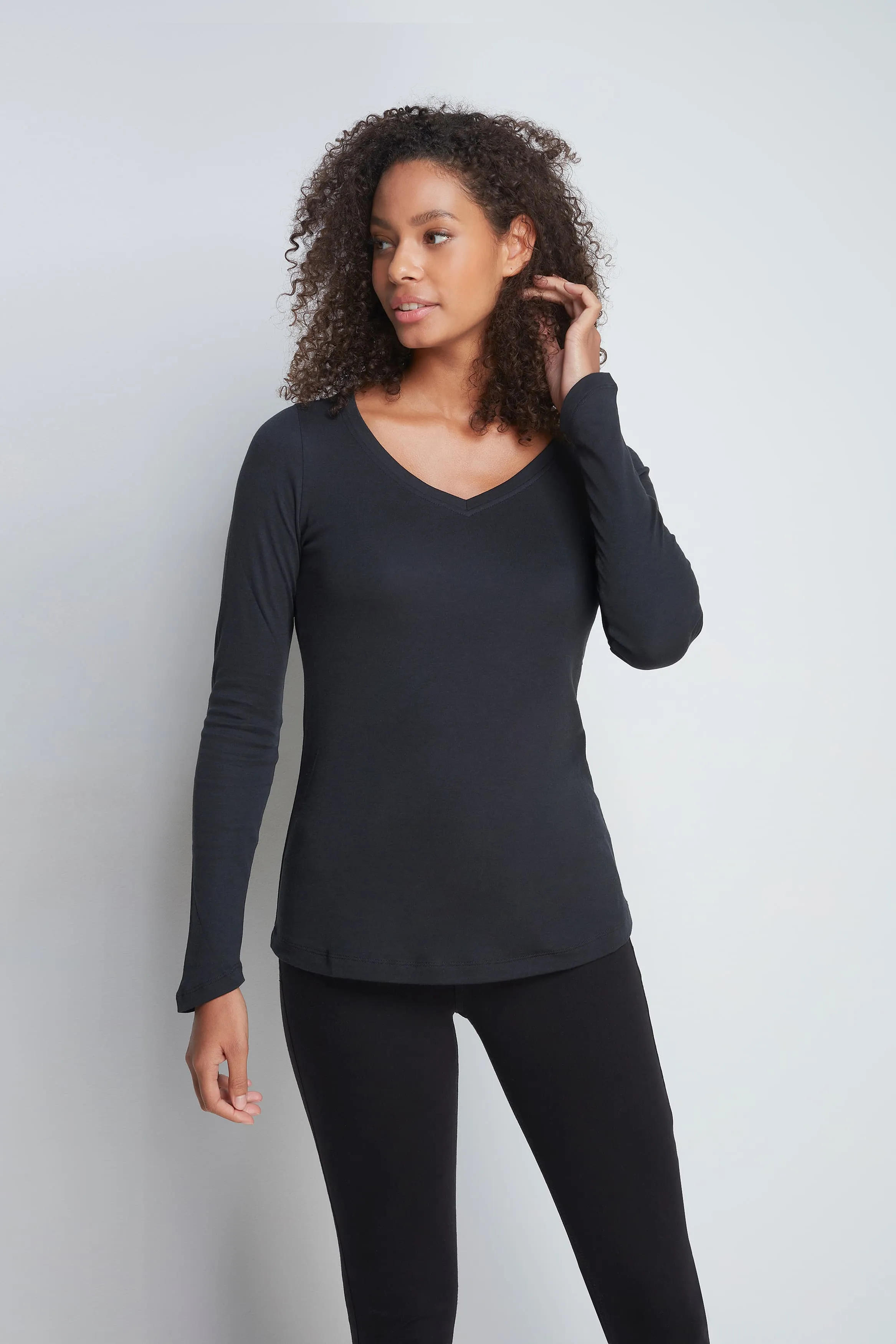 Long Sleeve V Neck Cotton Modal T-shirt - Image 6