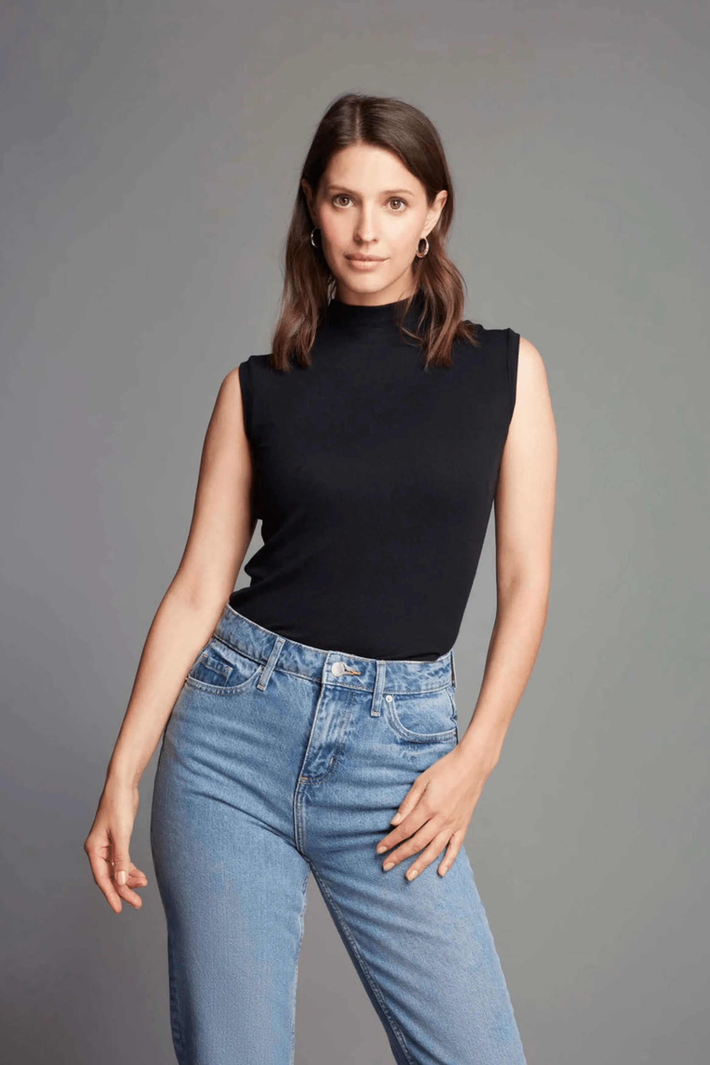 Sleeveless Mock Neck Micro Modal Top - Image 4