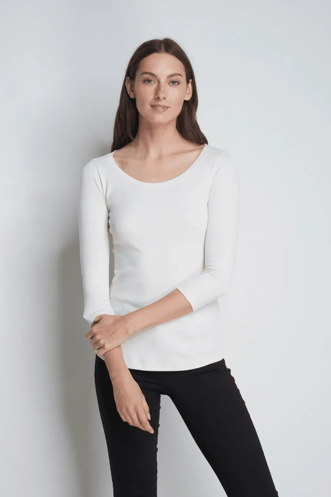 3/4 Sleeve Scoop Neck Cotton Modal T-Shirt - Image 17