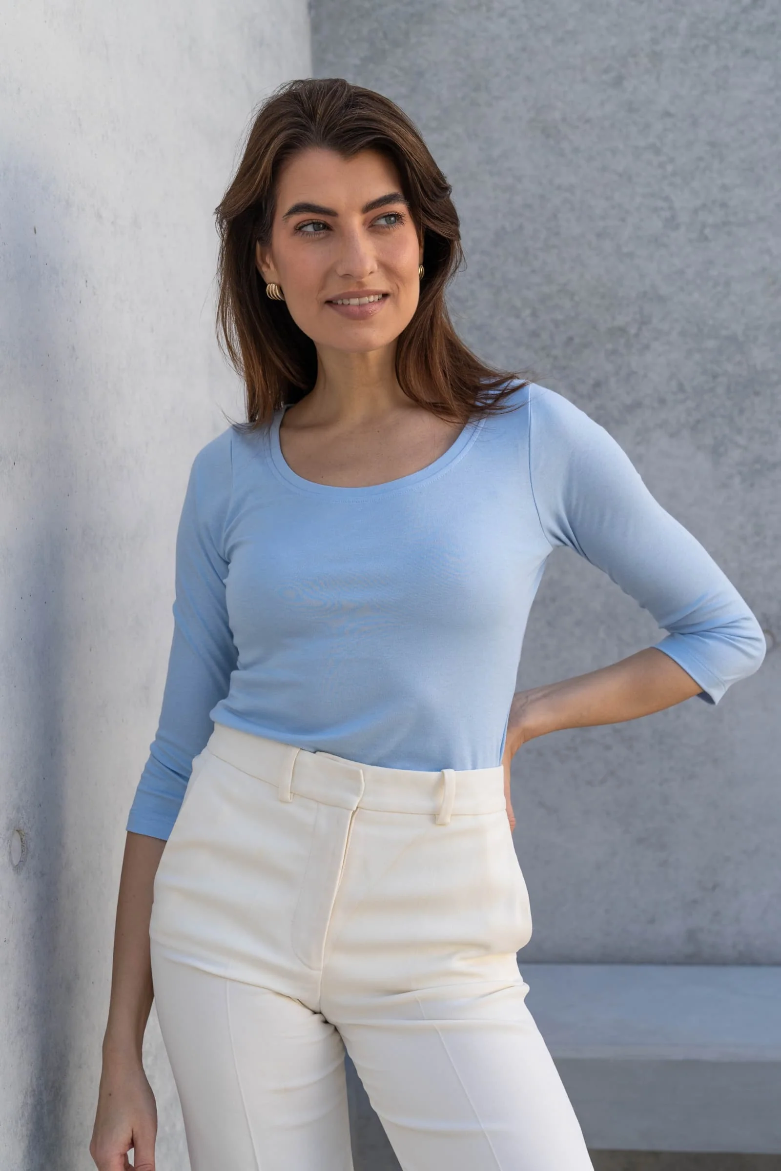 3/4 Sleeve Scoop Neck Cotton Modal T-Shirt - Image 6