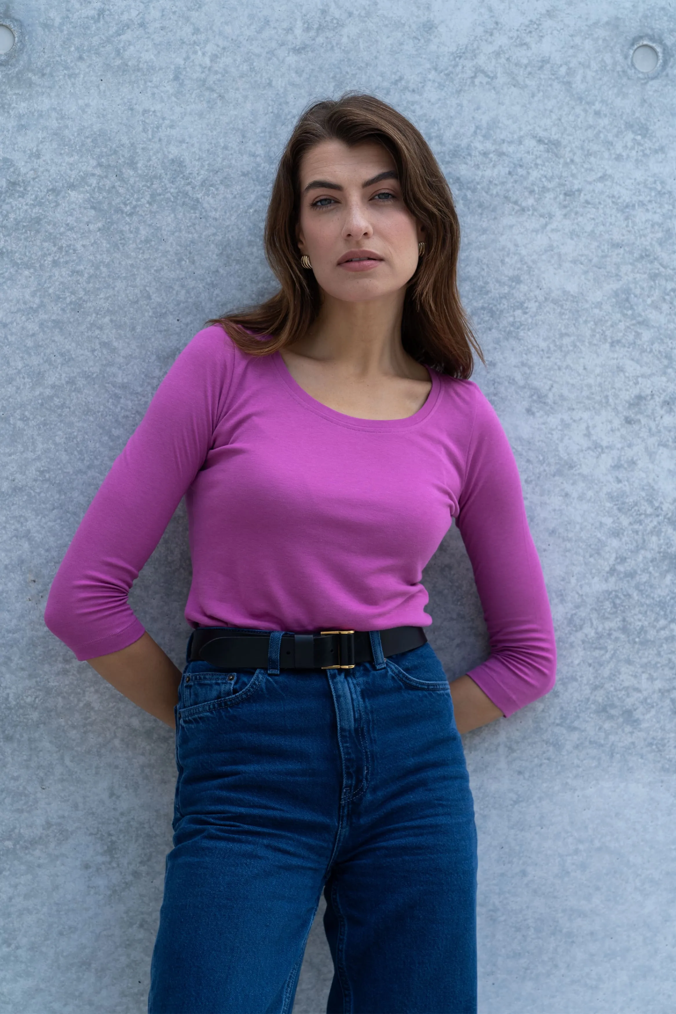 3/4 Sleeve Scoop Neck Cotton Modal T-Shirt - Image 9